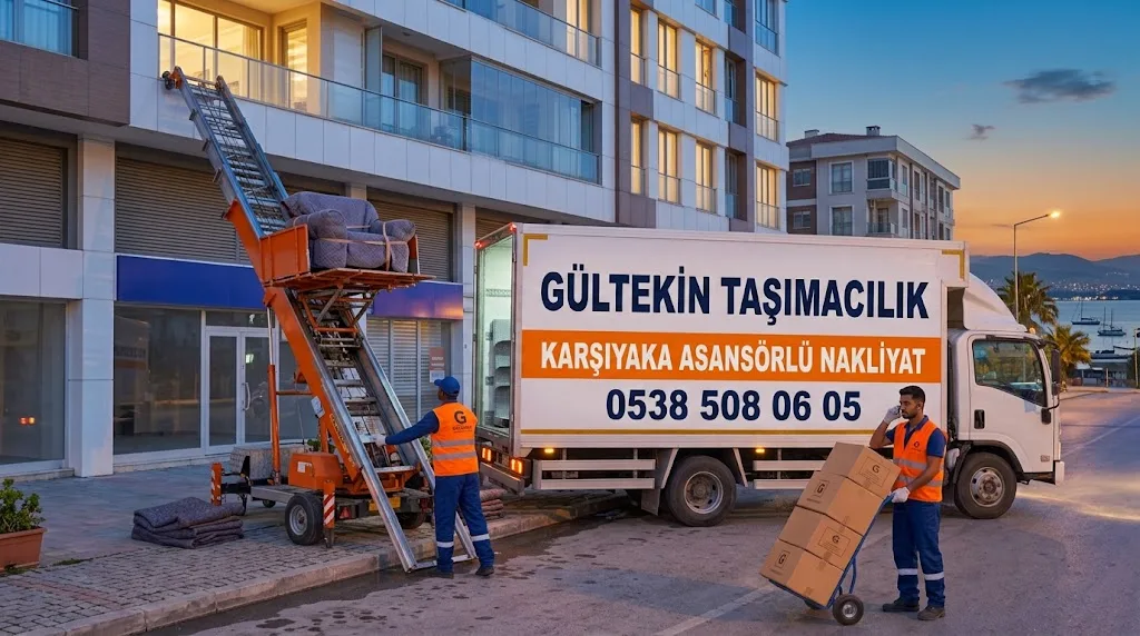 Karşıyaka asansörlü evden eve nakliyat Karşıyaka asansörlü evden eve nakliyat - dış cephe asansörüyle eşya indirme